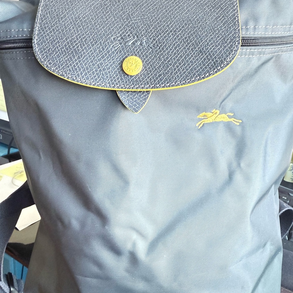 Longchamp Gray Backpack with Yellow Details